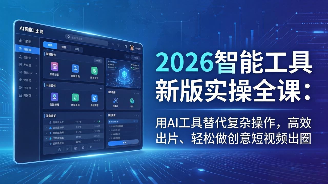 2026智能工具新版实操全课：用AI工具替代复杂操作，高效出片、轻松做创意短视频出圈-亿起创业网-副业兼职月入过万-自媒体、引流推广、网赚项目、短视频、技术教程等创业项目资源