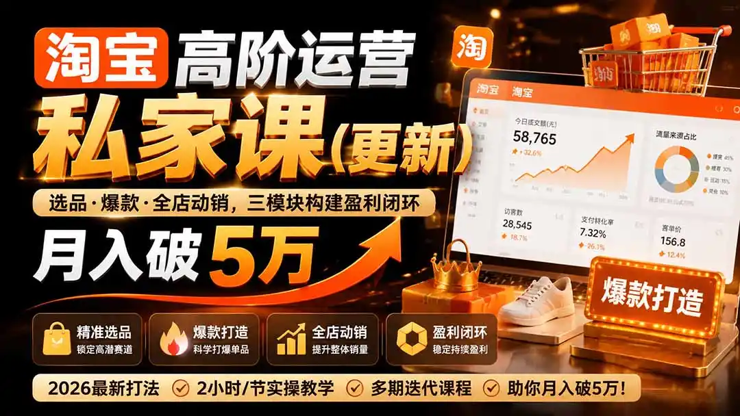 淘宝高阶运营私家课(更新26年-亿起创业网-副业兼职月入过万-自媒体、引流推广、网赚项目、短视频、技术教程等创业项目资源