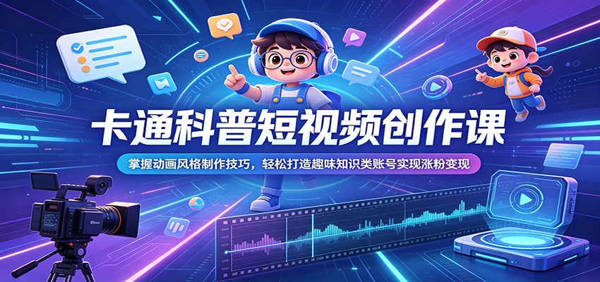 卡通科普短视频创作课:掌握动画风格制作技巧,轻松打造趣味知识类账号实现涨粉变现-亿起创业网-副业兼职月入过万-自媒体、引流推广、网赚项目、短视频、技术教程等创业项目资源
