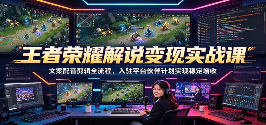 王者荣耀解说变现实战课：文案配音剪辑全流程，入驻平台伙伴计划实现稳定增收-亿起创业网-副业兼职月入过万-自媒体、引流推广、网赚项目、短视频、技术教程等创业项目资源