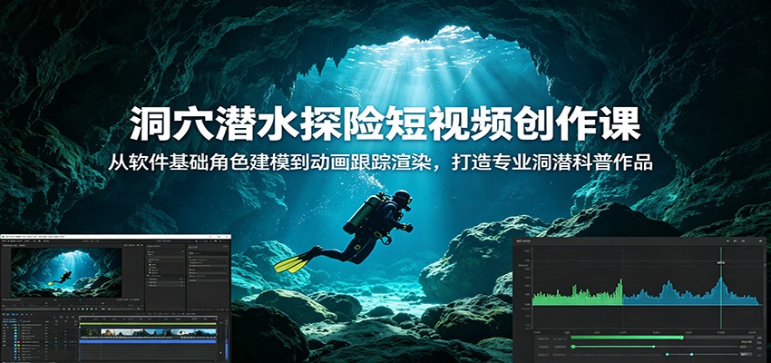 洞穴潜水探险短视频创作课：从软件基础角色建模到动画跟踪渲染，打造专业洞潜科普作品-亿起创业网-副业兼职月入过万-自媒体、引流推广、网赚项目、短视频、技术教程等创业项目资源