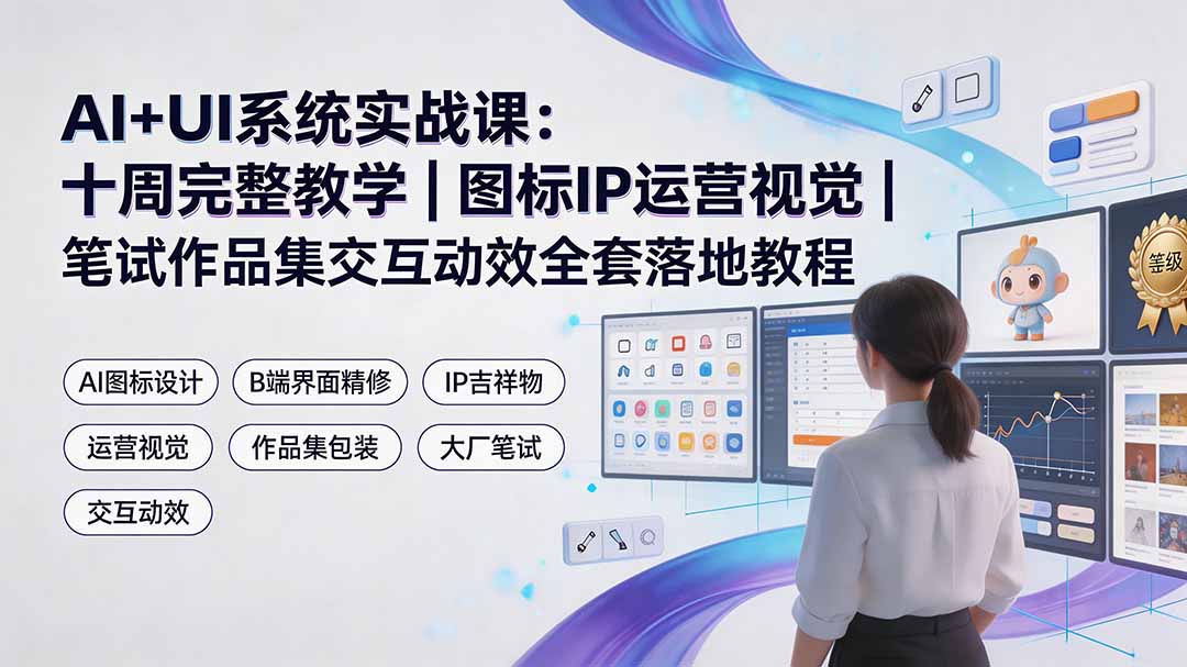 AI+UI系统实战课：十周完整教学｜图标IP运营视觉｜笔试作品集交互动效全套落地教程-亿起创业网-副业兼职月入过万-自媒体、引流推广、网赚项目、短视频、技术教程等创业项目资源
