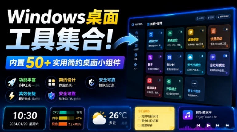 Windows桌面工具集合！内置50+实用简约桌面小组件，含截图、录屏、翻译、天气等，多秘工具箱-亿起创业网-副业兼职月入过万-自媒体、引流推广、网赚项目、短视频、技术教程等创业项目资源