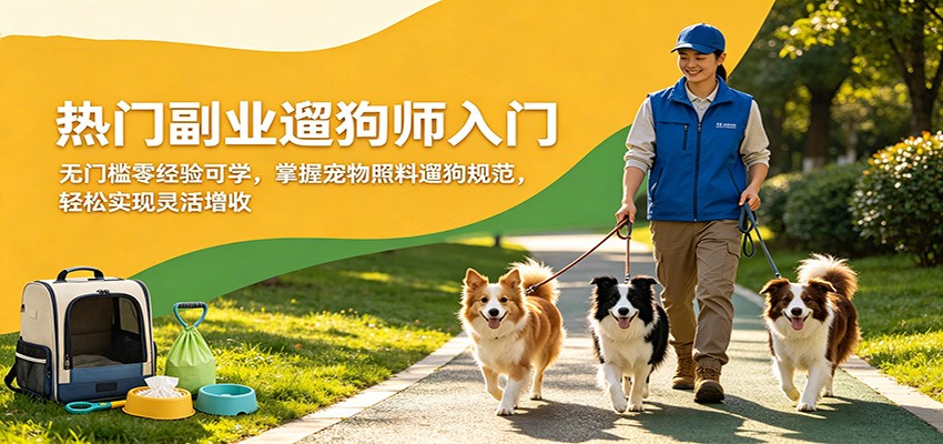 热门副业遛狗师入门，无门槛零经验可学，掌握宠物照料遛狗规范，轻松实现灵活增收-亿起创业网-副业兼职月入过万-自媒体、引流推广、网赚项目、短视频、技术教程等创业项目资源