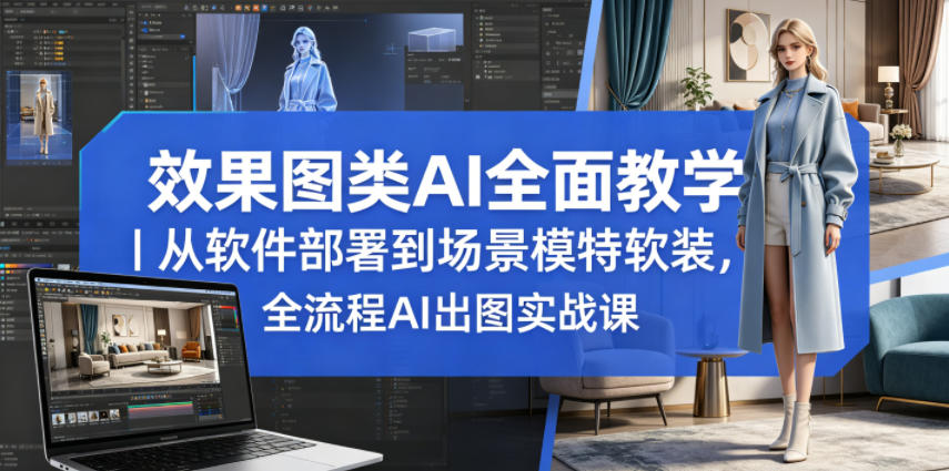 效果图类AI全面教学｜从软件部署到场景模特软装，全流程AI出图实战课-亿起创业网-副业兼职月入过万-自媒体、引流推广、网赚项目、短视频、技术教程等创业项目资源