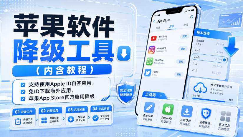 苹果软件降级工具(内含教程)，支持使用Apple ID自签应用、免ID下载海外应用、苹果App Store官方应用降级等-亿起创业网-副业兼职月入过万-自媒体、引流推广、网赚项目、短视频、技术教程等创业项目资源