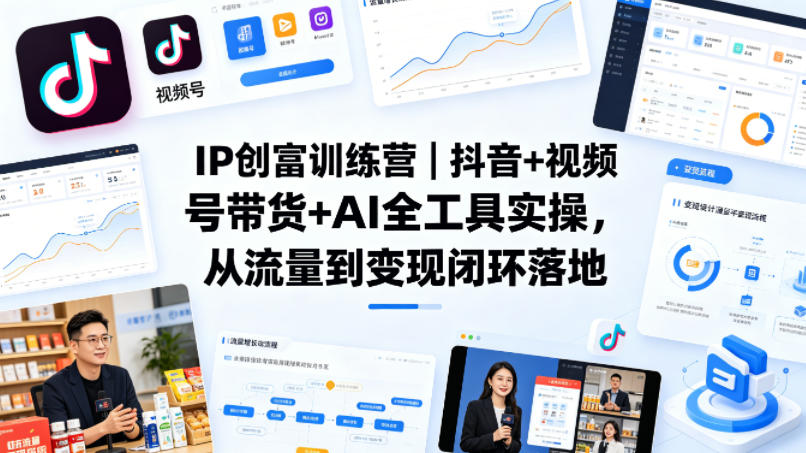 IP创富训练营｜抖音+视频号带货+AI全工具实操，从流量到变现闭环落地-亿起创业网-副业兼职月入过万-自媒体、引流推广、网赚项目、短视频、技术教程等创业项目资源