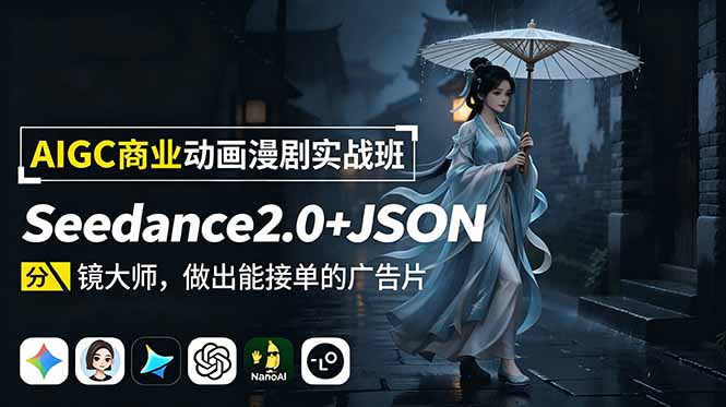 AIGC商业动画漫剧实战班-更新：Seedance2.0+JSON分镜大师，做出能接单的广告片-亿起创业网-副业兼职月入过万-自媒体、引流推广、网赚项目、短视频、技术教程等创业项目资源