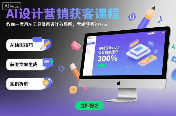 AI设计营销获客课程，教你一套用AI工具做画设计效果图，营销获客的方法-亿佰盟网