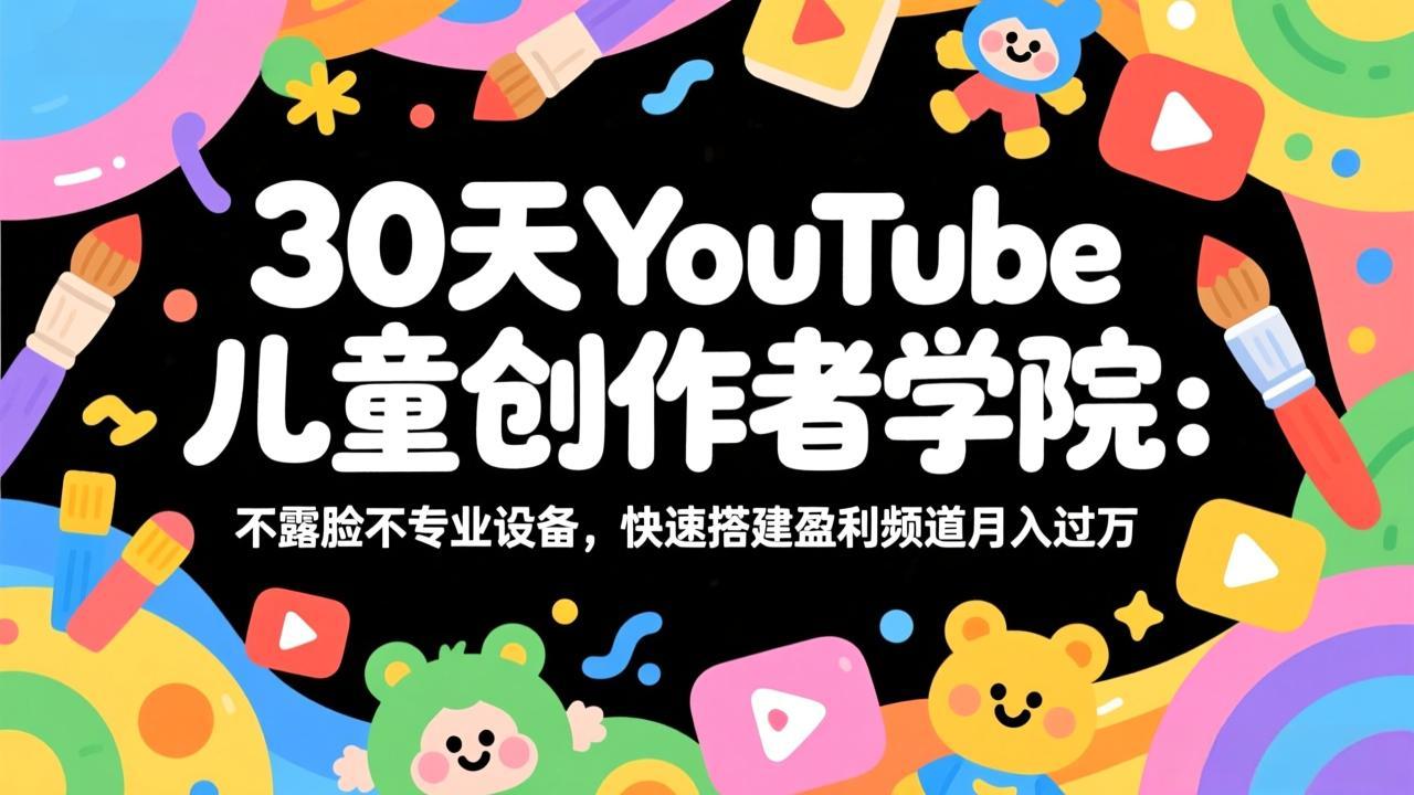 30天YouTube儿童创作者学院：不露脸不专业设备，快速搭建盈利频道月入过万-亿佰盟网
