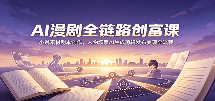 AI漫剧全链路创富课：小说素材剧本创作，人物场景AI生成剪辑发布变现全流程-亿起创业网-副业兼职月入过万-自媒体、引流推广、网赚项目、短视频、技术教程等创业项目资源