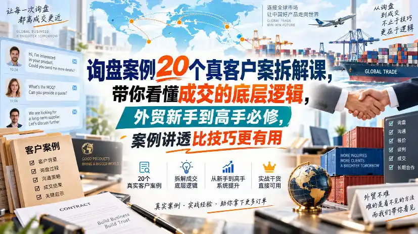 询盘案例20个真客户案拆解课，带你看懂成交的底层逻辑，外贸新手到高手必修，案例讲透比技巧更有用-亿起创业网-副业兼职月入过万-自媒体、引流推广、网赚项目、短视频、技术教程等创业项目资源