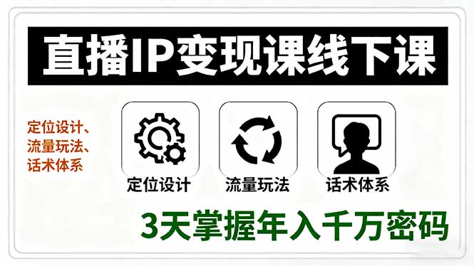 直播IP变现课线下课，定位设计、流量玩法、话术体系，3天掌握年入千万密码-亿佰盟网