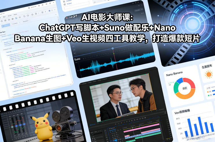 AI电影大师课：ChatGPT写脚本+Suno做配乐+Nano Banana生图+Veo生视频，打造爆款短片-亿佰盟网