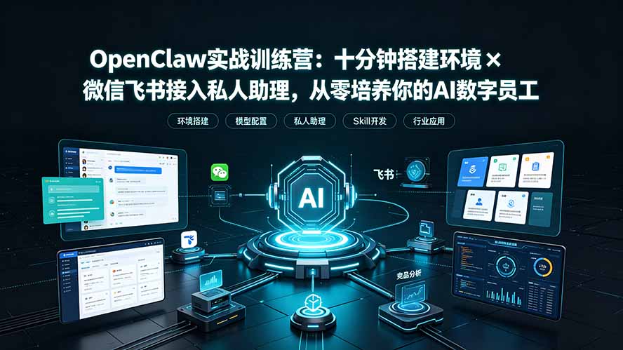 OpenClaw实战特训营：十分钟搭建环境×微信飞书接入私人助理，从零培养你的AI数字员工-亿起创业网-副业兼职月入过万-自媒体、引流推广、网赚项目、短视频、技术教程等创业项目资源