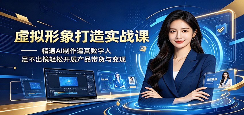 虚拟形象打造实战课：精通AI制作逼真数字人，足不出镜轻松开展产品带货与变现-亿起创业网-副业兼职月入过万-自媒体、引流推广、网赚项目、短视频、技术教程等创业项目资源