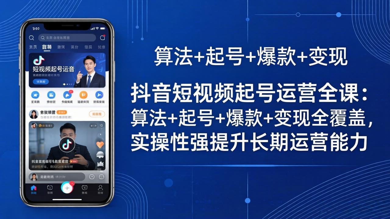 抖音短视频起号运营全课：算法+起号+爆款+变现全覆盖，实操性强提升长期运营能力-亿起创业网-副业兼职月入过万-自媒体、引流推广、网赚项目、短视频、技术教程等创业项目资源