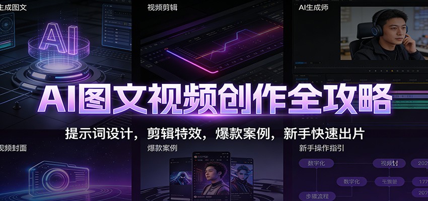 AI图文视频创作全攻略:提示词设计,剪辑特效,爆款案例,新手快速出片-亿佰盟网