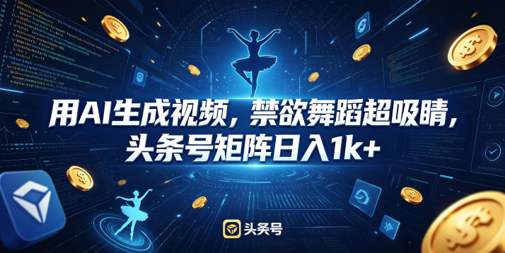 用AI生成视频，禁欲舞蹈超吸睛，头条号矩阵日入1k+-亿起创业网-副业兼职月入过万-自媒体、引流推广、网赚项目、短视频、技术教程等创业项目资源