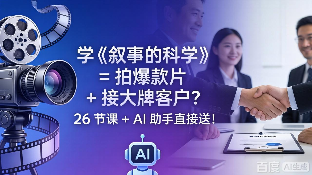 学《叙事的科学》= 拍爆款片 + 接大牌客户？26 节课 + AI 助手直接送！-亿起创业网-副业兼职月入过万-自媒体、引流推广、网赚项目、短视频、技术教程等创业项目资源