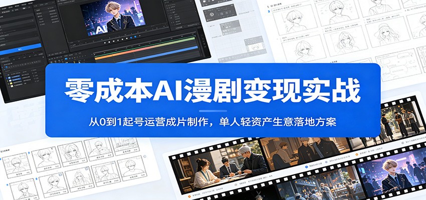 零成本AI漫剧变现实战:从0到1起号运营成片制作,单人轻资产生意落地方案-亿起创业网-副业兼职月入过万-自媒体、引流推广、网赚项目、短视频、技术教程等创业项目资源