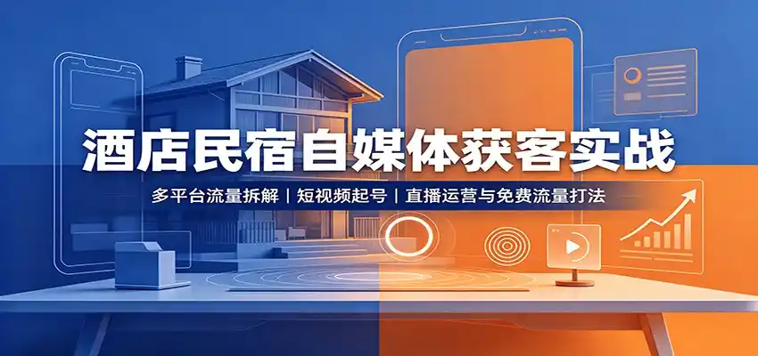 酒店民宿自媒体获客实战：多平台流量拆解，短视频起号，直播运营与免费流量打法-亿起创业网-副业兼职月入过万-自媒体、引流推广、网赚项目、短视频、技术教程等创业项目资源