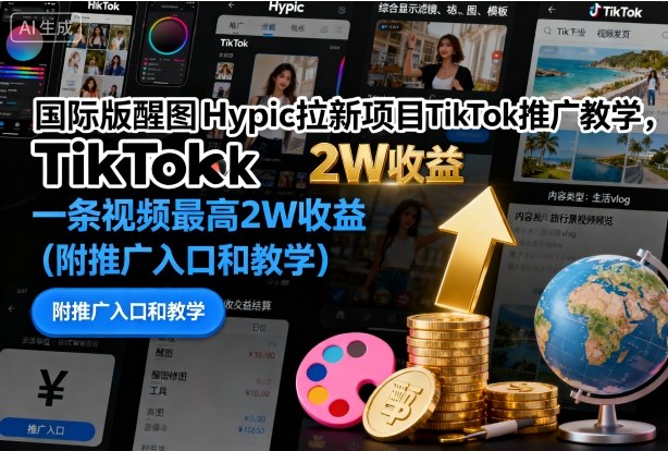 国际版醒图Hypic拉新项目TikTok推广教学，一条视频最高2W收益(附推广入口和教学)-亿佰盟网