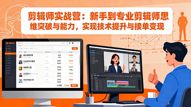 剪辑师实战营：新手到专业剪辑师思维突破与能力，实现技术提升与接单变现-亿佰盟网