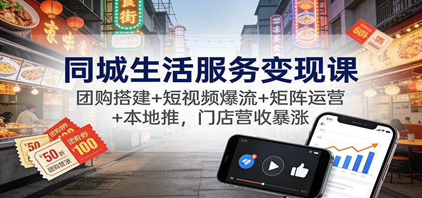 同城生活服务变现课：团购搭建+短视频爆流+矩阵运营+本地推，门店营收暴涨-亿佰盟网