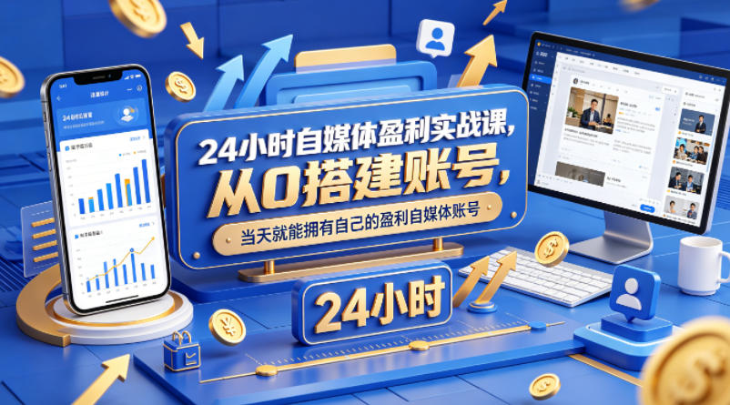 24小时自媒体盈利实战课，从0搭建账号，当天就能拥有自己的盈利自媒体账号-亿起创业网-副业兼职月入过万-自媒体、引流推广、网赚项目、短视频、技术教程等创业项目资源
