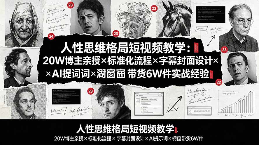 人性思维格局短视频教学：20W博主亲授×标准化流程×字幕封面设计×AI提示词×橱窗带货6W件实战经验-亿起创业网-副业兼职月入过万-自媒体、引流推广、网赚项目、短视频、技术教程等创业项目资源