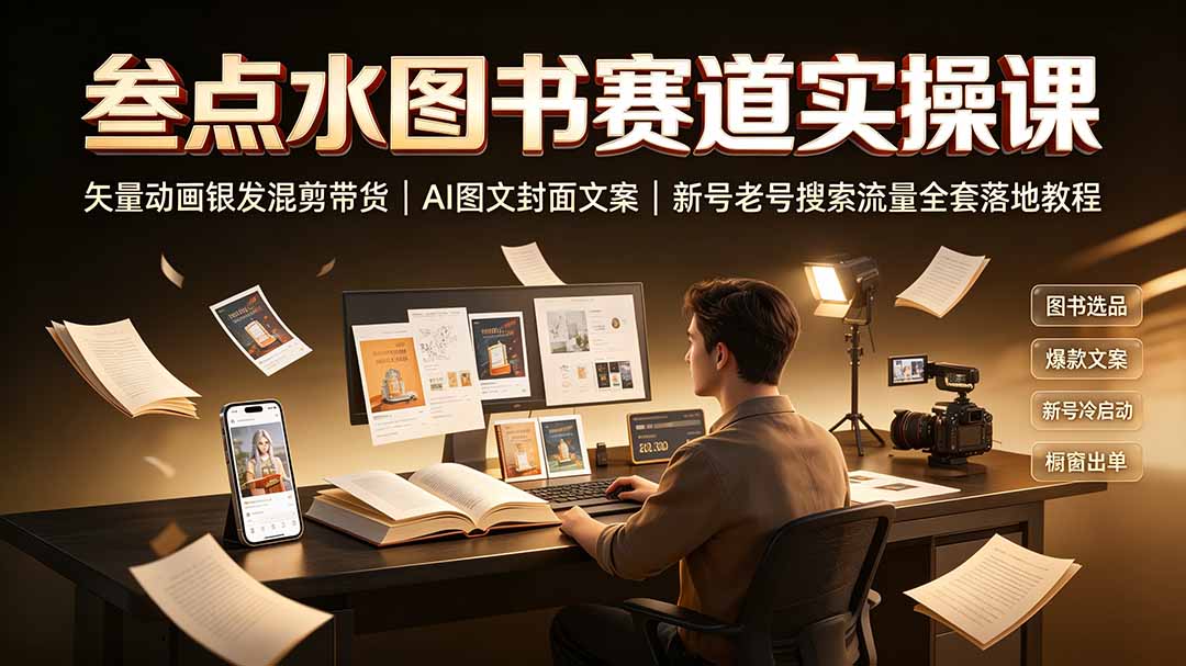 叁点水图书赛道实操课｜矢量动画银发混剪带货，AI图文封面文案，新号老号搜索流量全套落地教程-亿起创业网-副业兼职月入过万-自媒体、引流推广、网赚项目、短视频、技术教程等创业项目资源