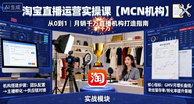淘宝直播运营实操课【MCN机构】,从0到1做一家月销千W的直播机构-亿佰盟网