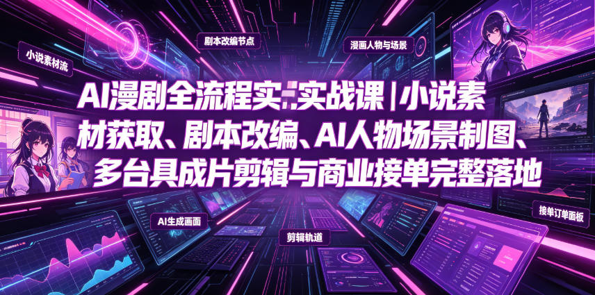 AI漫剧全流程实战课｜小说素材获取、剧本改编、AI人物场景制图、多工具成片剪辑、平台付费变现与商业接单完整落地-亿起创业网-副业兼职月入过万-自媒体、引流推广、网赚项目、短视频、技术教程等创业项目资源