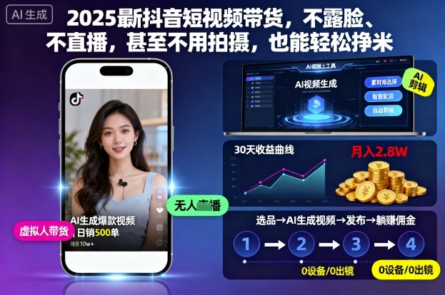 2025最新抖音短视频带货，不露脸、不直播，甚至不用拍摄，也能轻松挣米-亿佰盟网