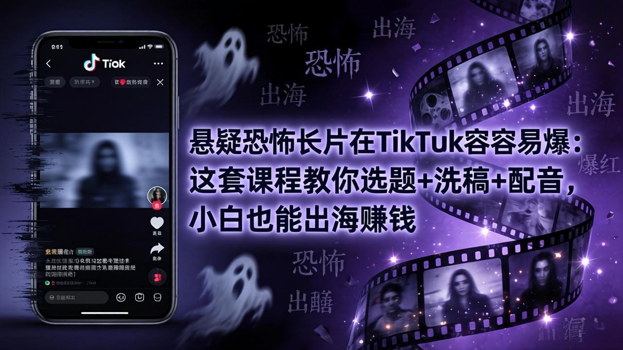悬疑恐怖长片在TikTok最容易爆：这套课程教你选题+洗稿+配音，小白也能出海赚钱-亿起创业网-副业兼职月入过万-自媒体、引流推广、网赚项目、短视频、技术教程等创业项目资源