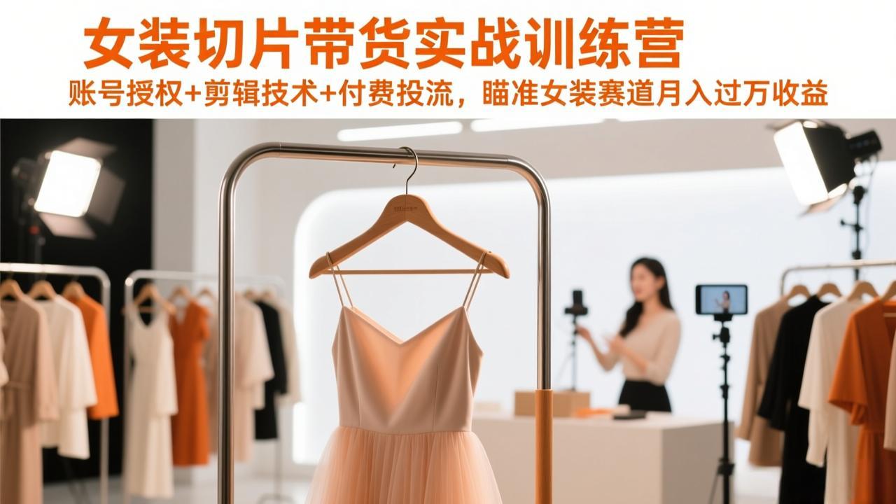 女装切片带货实战训练营，账号授权+剪辑技术+付费投流，瞄准女装赛道月入过万收益-亿佰盟网