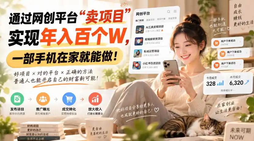 靠卖网创项目变现，一年拿下百万收益！一台手机就能操作！-亿起创业网-副业兼职月入过万-自媒体、引流推广、网赚项目、短视频、技术教程等创业项目资源