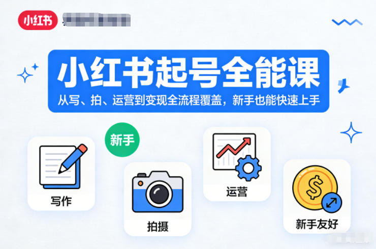 小红书起号全能课，从写、拍、运营到变现全流程覆盖，新手也能快速上手-亿佰盟网