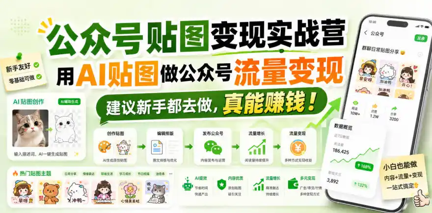 公众号贴图变现实战营,用AI贴图做公众号流量变现,建议新手都去做,真能賺钱! 公众号贴图变现实战营,用AI贴图做公众号流量变现,建议新手都去做,真能賺钱!