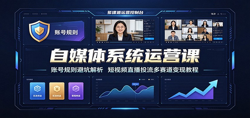 自媒体系统运营课：账号规则避坑解析，短视频直播投流多赛道变现教程-亿起创业网-副业兼职月入过万-自媒体、引流推广、网赚项目、短视频、技术教程等创业项目资源