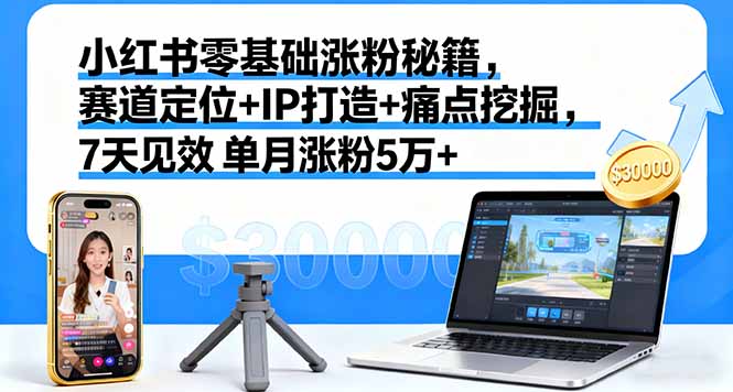 小红书零基础涨粉秘籍,赛道定位+IP打造+痛点挖掘,7天见效 单月涨粉5万+-亿佰盟网