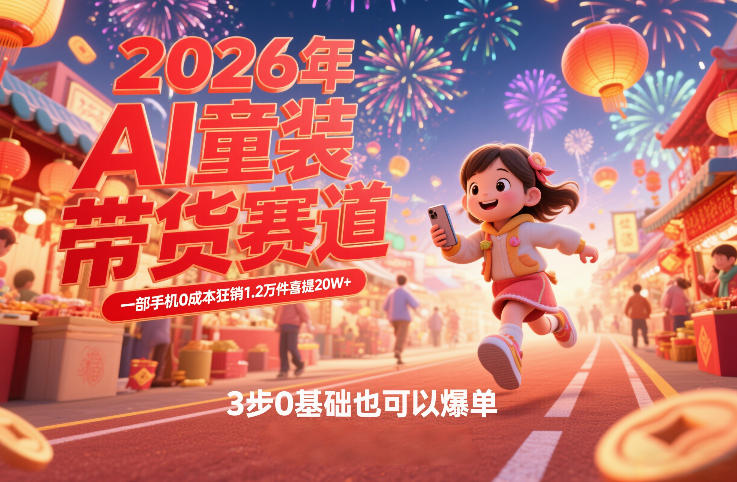 AI童装新春带货赛道，一部手机0成本狂销1.2万件喜提20W+，3步0基础也可以爆单-亿佰盟网
