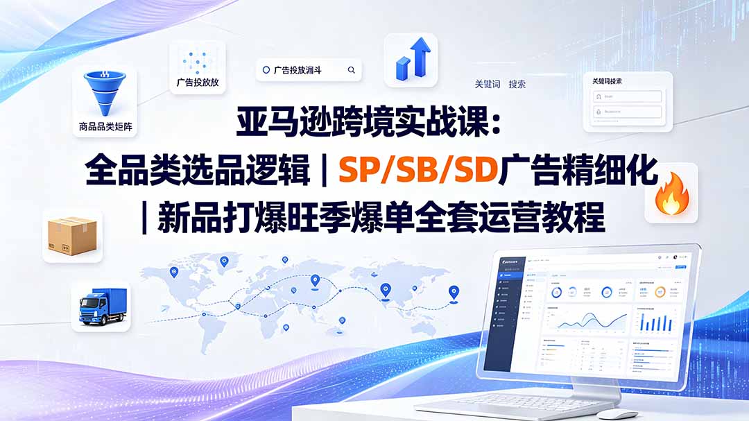 亚马逊跨境实战课-更新：全品类选品逻辑｜SP/SB/SD广告精细化｜新品打爆旺季爆单全套运营教程-亿起创业网-副业兼职月入过万-自媒体、引流推广、网赚项目、短视频、技术教程等创业项目资源