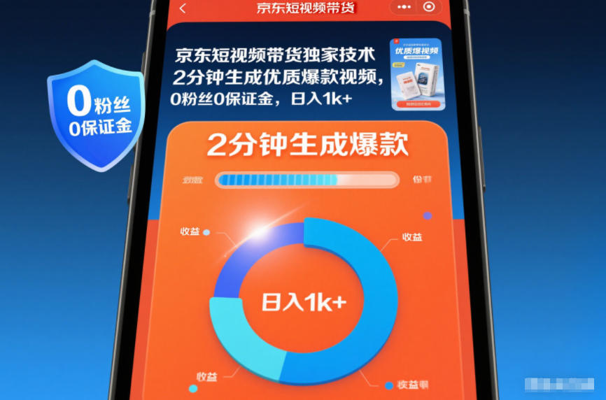 京东短视频带货独家技术，2分钟生成一条优质爆款视频，0粉丝0保证金，日入1k+【揭秘】-亿佰盟网