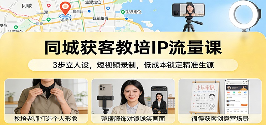 同城获客教培IP流量课：3步立人设，短视频录制，低成本锁定精准生源-亿佰盟网