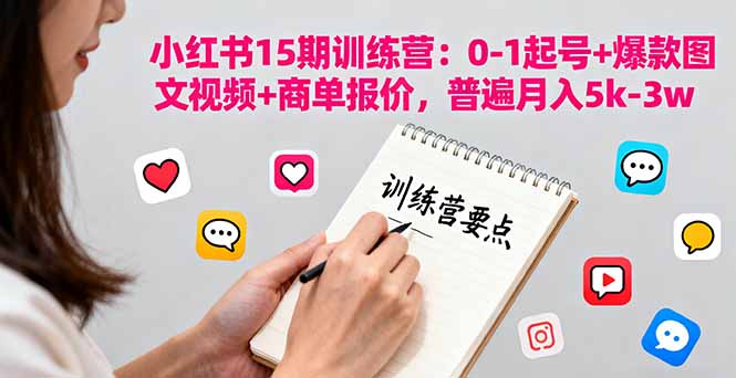 小红书15期训练营：0-1起号+爆款图文视频+商单报价，普遍月入5k-3w-亿佰盟网