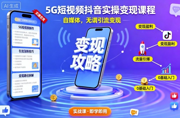 5G短视频抖音实操变现课程，自媒体，无谓引流变现-亿佰盟网