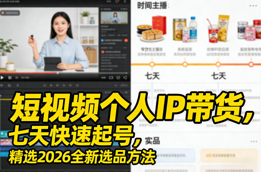短视频个人IP带货，七天快速起号，精选2026全新选品方法-亿佰盟网