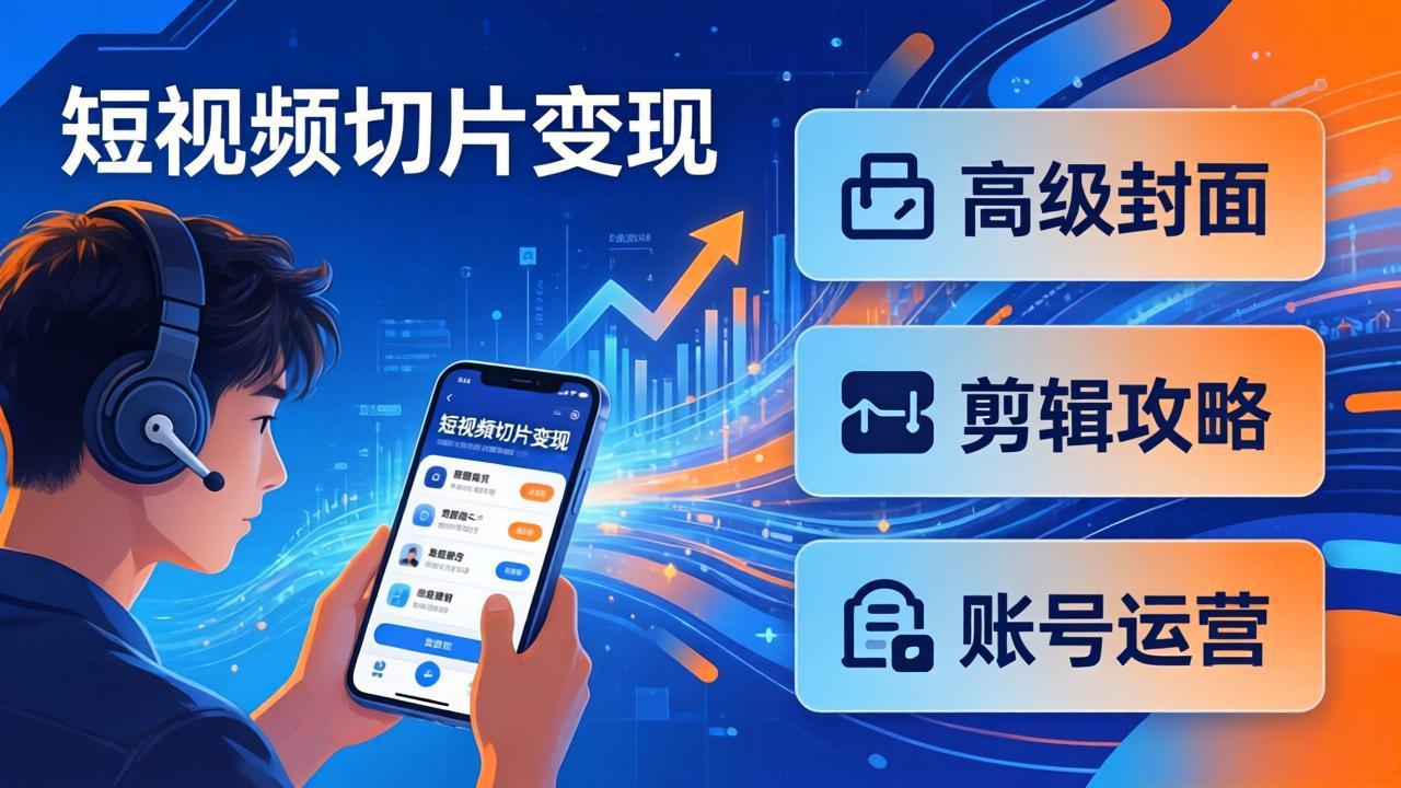 短视频切片变现速成班2.0：高级封面+剪辑攻略+账号运营，0基础小白快速入局副业-亿佰盟网